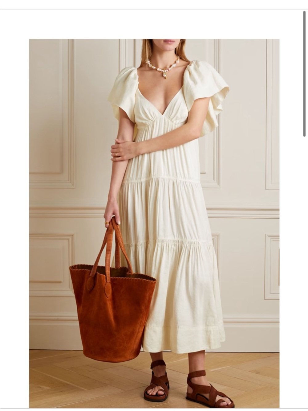 La Ligne Cream Tiered Maxi Dress with Puff Sleeves